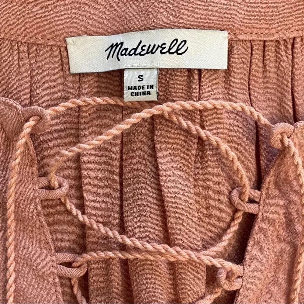 MADEWELL lace up peasant blouse top dusty rose S - Picture 5 of 10